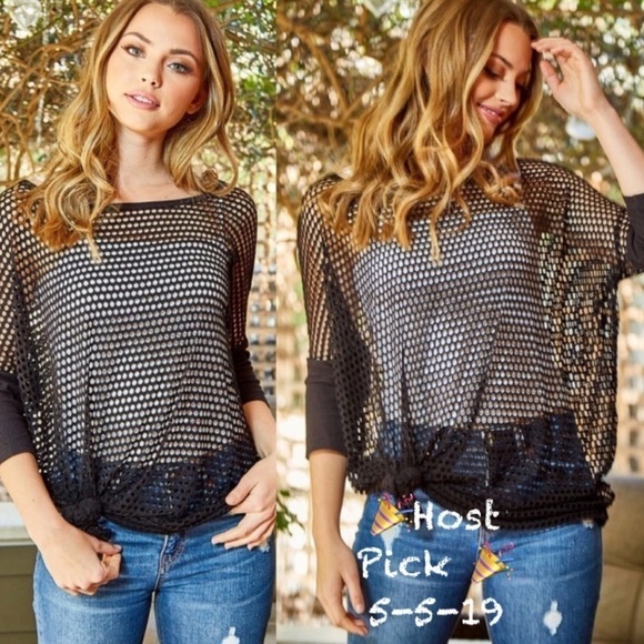 🎊hp 5-5-19🎊 Black Mesh Loose Fit Top - Picture 1 of 8